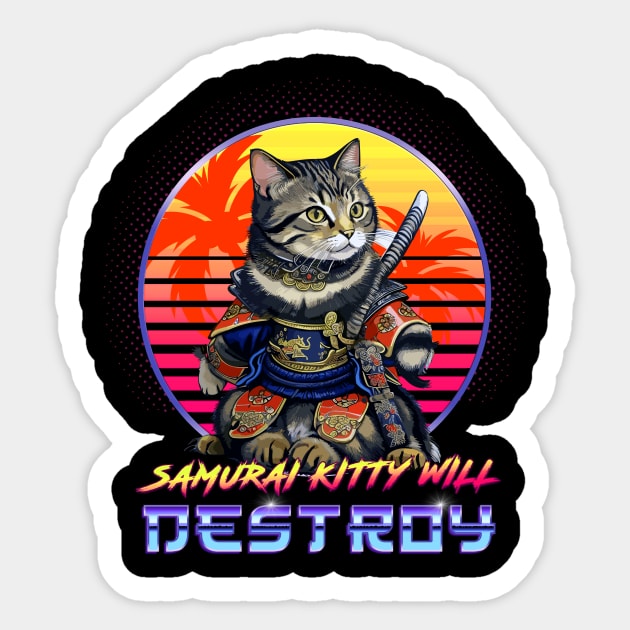 Samurai Kitty Will Destroy Anime Neko Sticker by TEEVEETEES